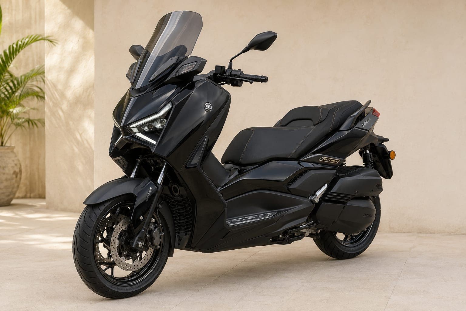 Yamaha XMAX Tech Max adventure scooter in black, available for rent in Bali